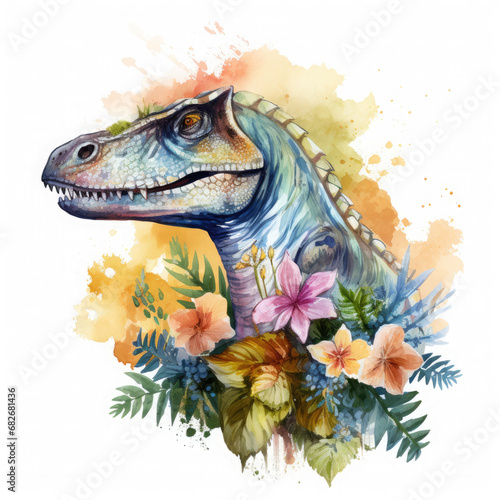 Spinosaurus and flower Illustration  Generative Ai