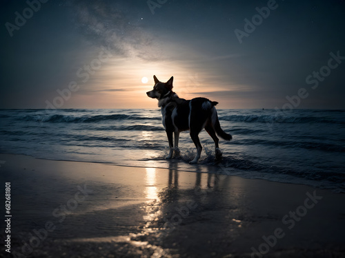A dog enjoying sunset at beach © AungThurein