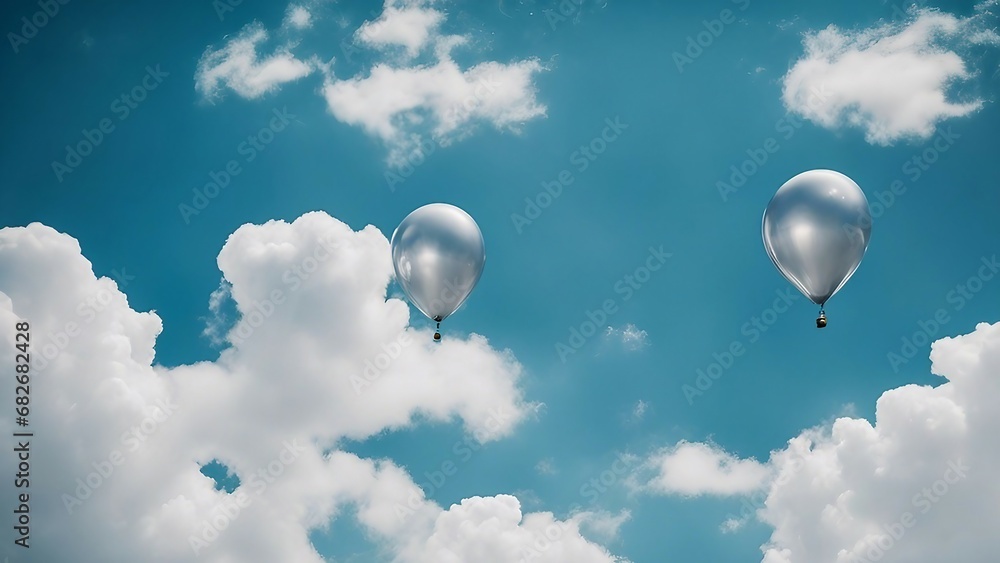 Obraz premium AI generated illustration of silver helium balloons floating in a blue sky