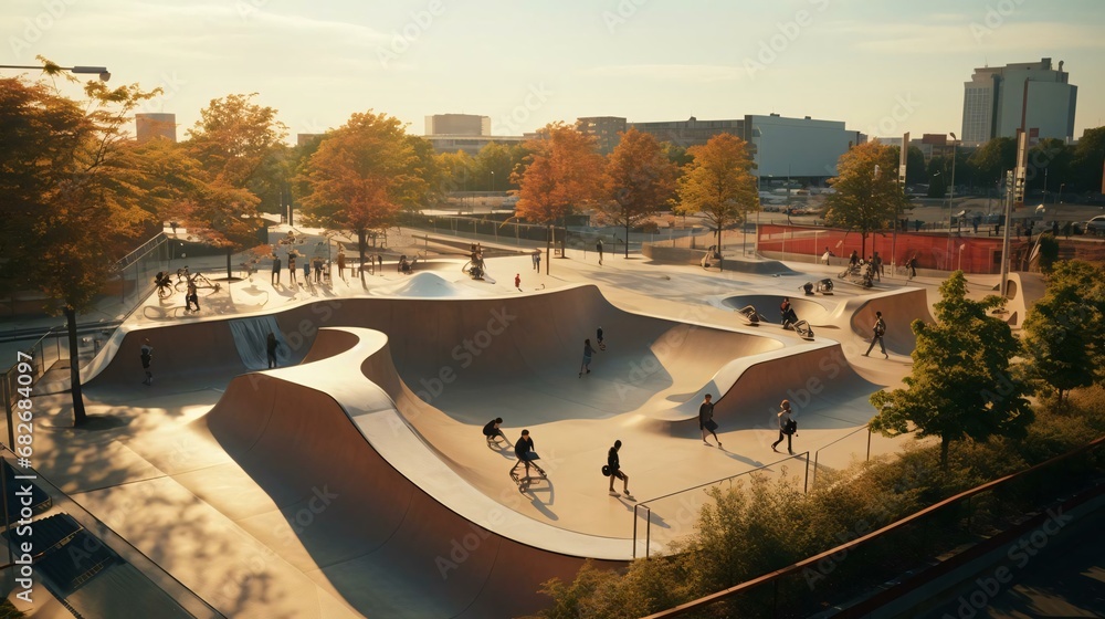 a skate park with people