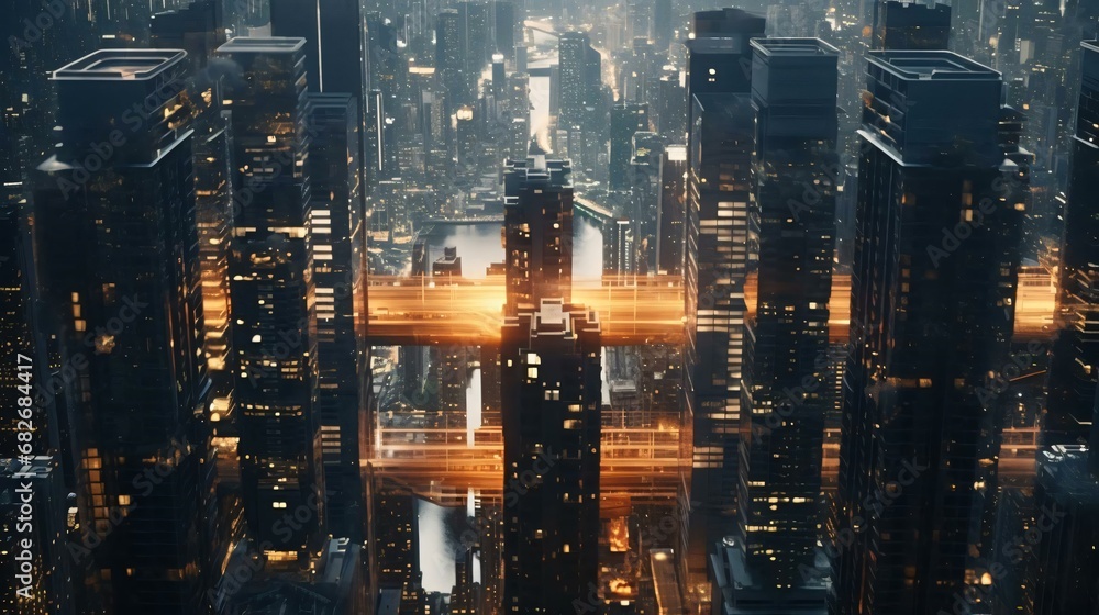 Fototapeta premium a city skyline at night