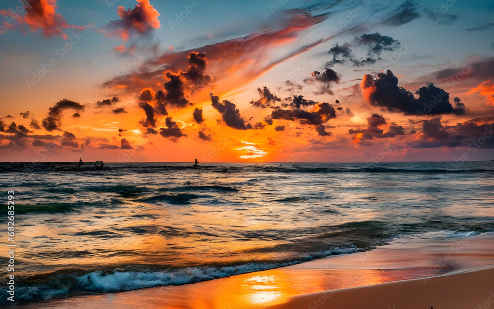 Radiant Horizon, A Captivating Sunset Embraces a Tropical Haven