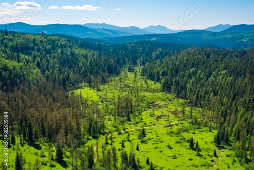 Hillside of pine trees, with many dying due to drought and bark beetle kill