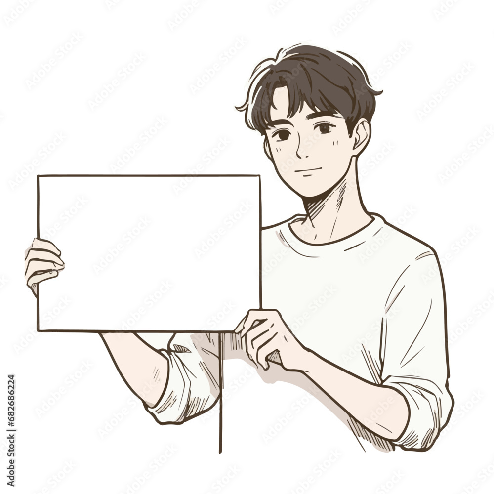 man showing and displaying placard ready for your text or product vector cartoon art man showing and displaying placard ready for your text or product vector cartoon art