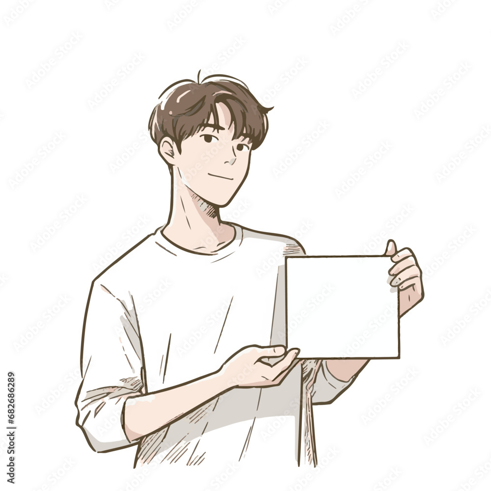 man showing and displaying placard ready for your text or product vector cartoon art