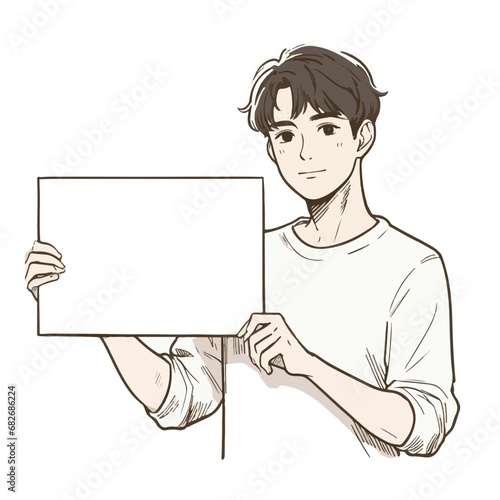 man showing and displaying placard ready for your text or product vector cartoon art