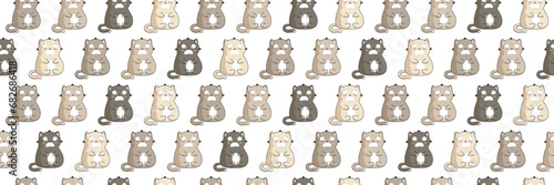 Banner with cute cartoon kittens in grayscale. Illustration in a flat style.