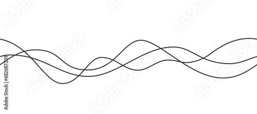 Line curve waves. Thin wavy line seamless pattern. Abstract dynamic curve stroke. Simple striped graphic template. Design element. Vector illustration isolated on white background.
