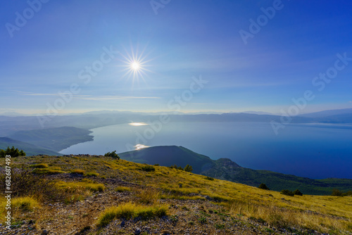 Landscape of the Galicica Mountain, with Lake Ohrid photo