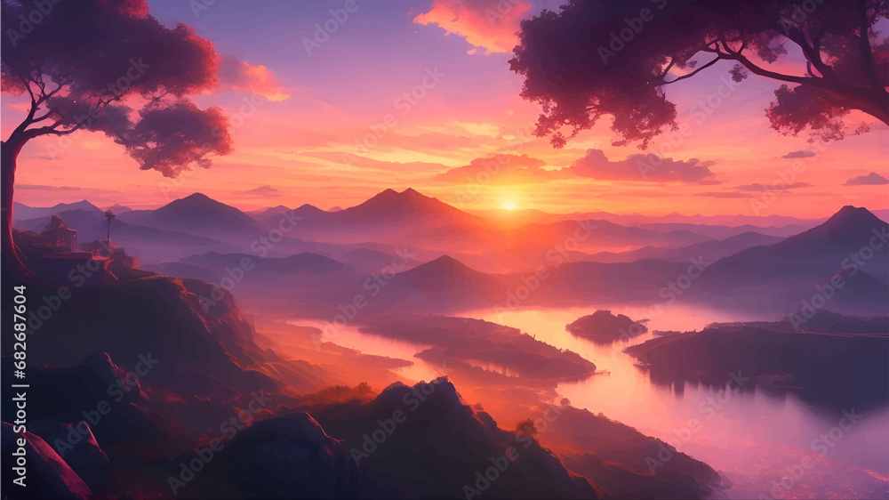 Beautiful views of nature at sunrise or sunset, ai generated 