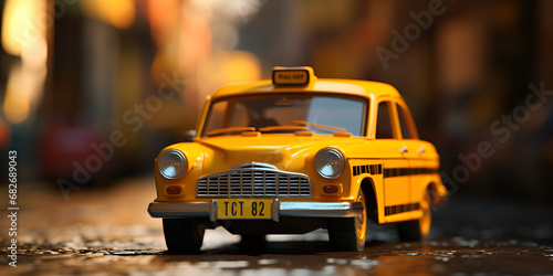 Cartoonic texy in blur background,Toy Taxi Images photo
