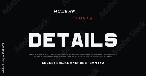 Details Minimal, an Abstract technology science alphabet font. digital space typography vector illustration design