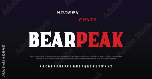 Bear Modern alphabet fonts. Typography, Technology, Lettering, Elegant, Fashion, Designs, Serif fonts, Uppercase. Vector illustration