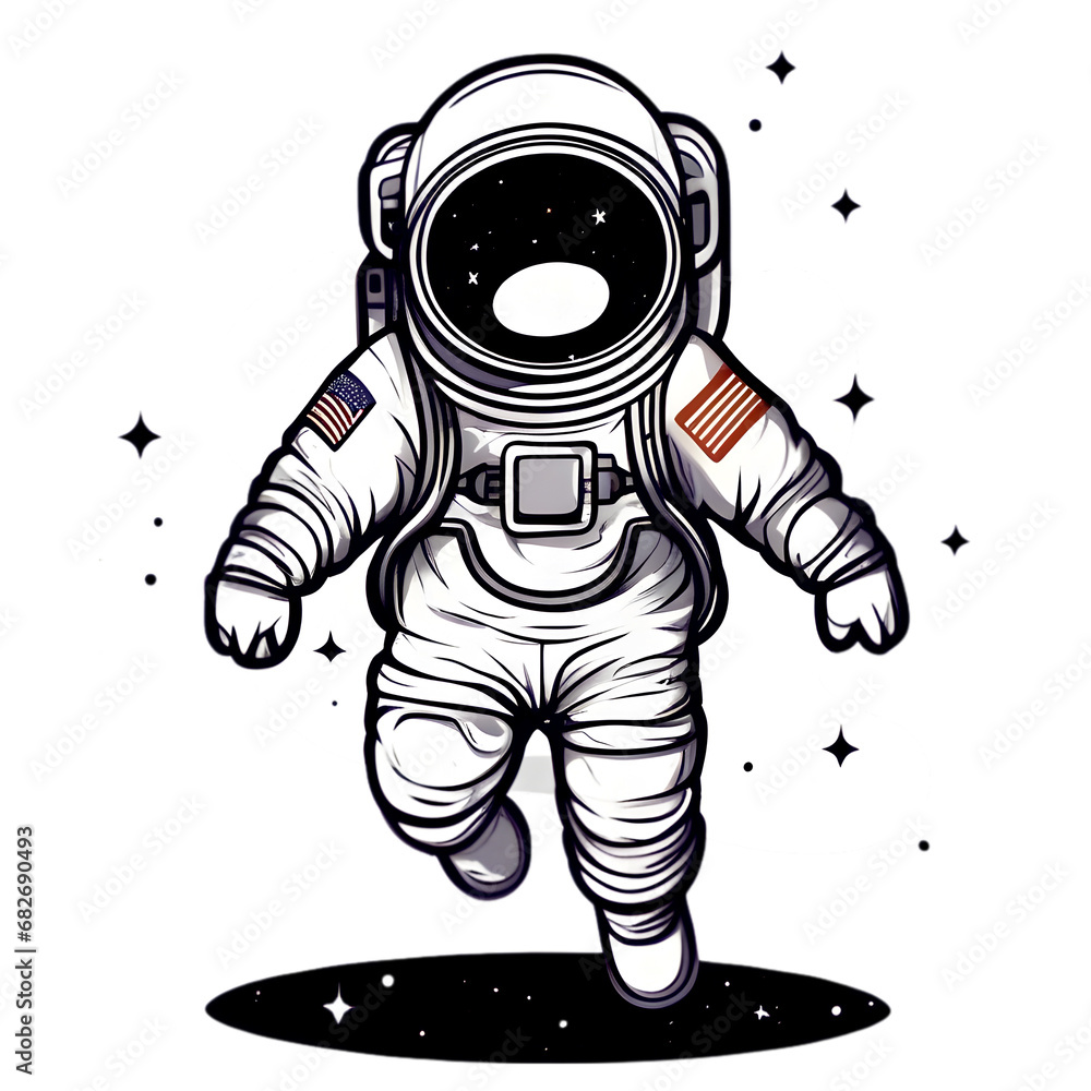 Obraz premium Illustration of Cute astronaut suit floating in space, on white background, vector illustration, T-shirt design