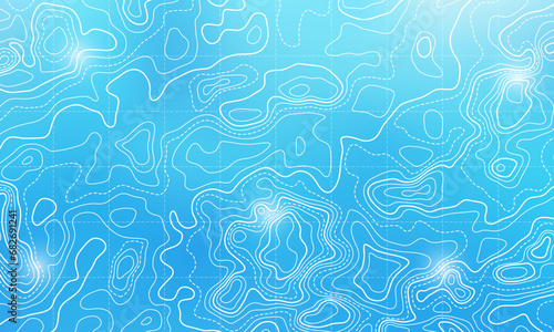 Ocean bottom topographic line map curvy wave isolines vector illustration.