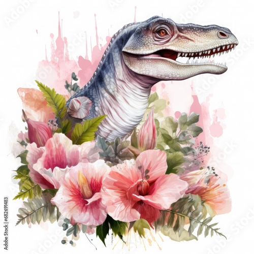 Spinosaurus and flower Illustration  Generative Ai