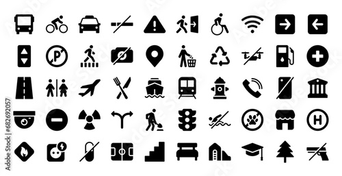 Public signs icon, sign, symbol, vector, design, pictogram, isolated, information, graphic, silhouette, street, people, transport, prohibitions