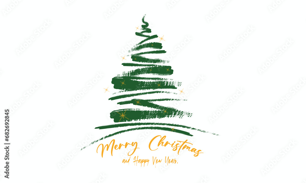 Christmas tree paint brush strokes. Christmas and Happy New Year Greeting Card with grunge hand drawn Christmas Tree and merry christmas congratulation text isolated Christmas tree paint brush strokes. Christmas and Happy New Year Greeting Card with grunge hand drawn Christmas Tree and merry christmas congratulation text isolated