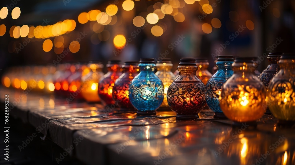 Fototapeta premium Traditional Arabic lamps for sale at the night Arabic market