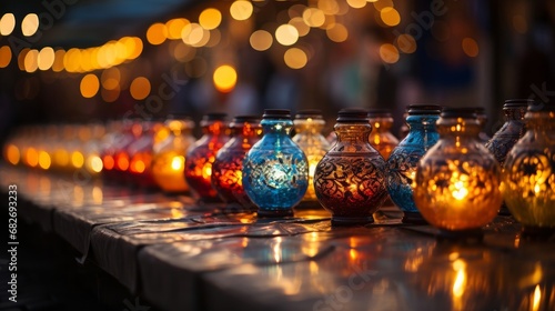 Traditional Arabic lamps for sale at the night Arabic market photo