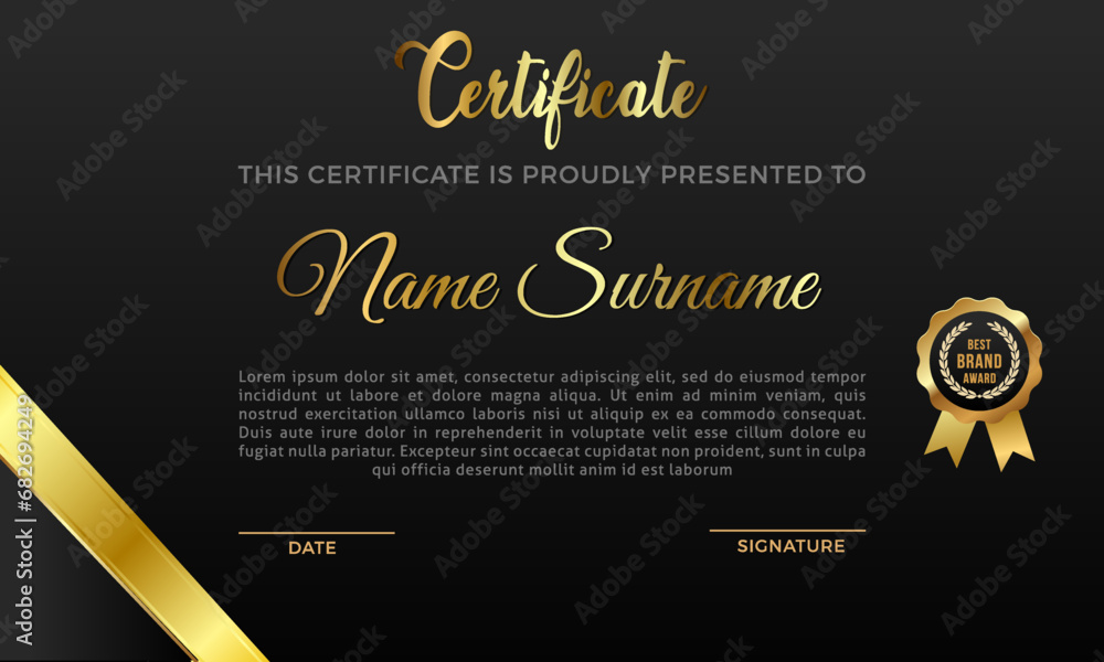Elegant Black and gold diploma certificate template Elegant Black and gold diploma certificate template