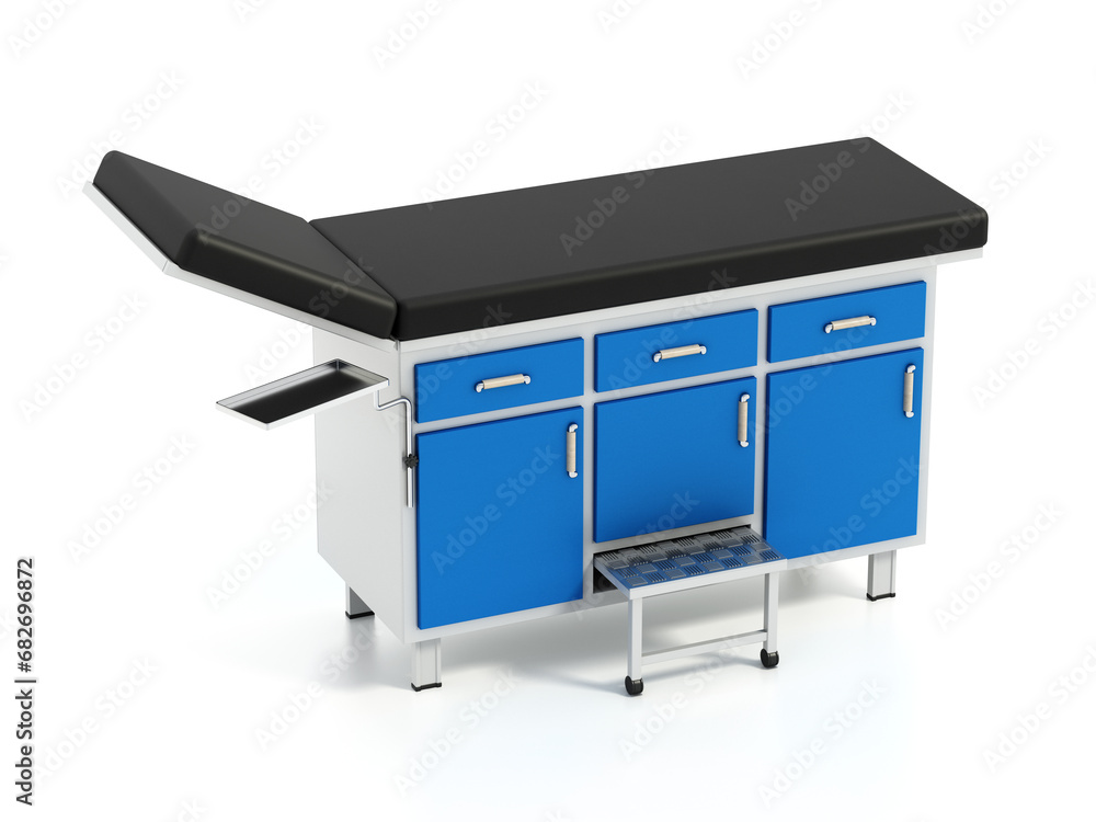 Medical exam table isolated on white background. 3D illustration Medical exam table isolated on white background. 3D illustration