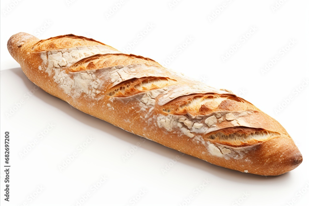 Delicious fresh bread baguette on a clean white background for baking enthusiasts and food bloggers Delicious fresh bread baguette on a clean white background for baking enthusiasts and food bloggers