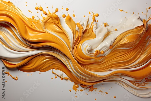 Splash of yellow and white liquid on light background.