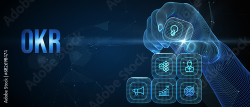 OKR Objectives key results. Business, Technology, Internet and network concept. 3d illustration
