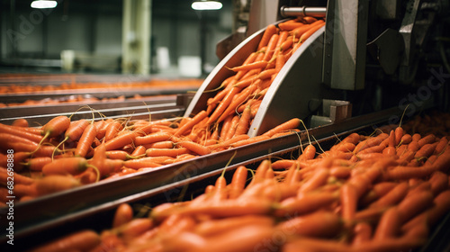 The carrots, ready for automatic packaging, are a symbol of hope, a reminder that even the most humble foods can bring a touch of sweetness to people's lives. AI Generated.