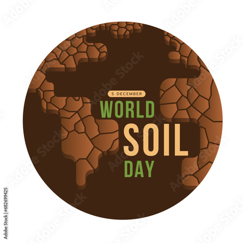 World soil day - Circle brown globe world with soil broken texture signand text vector design photo