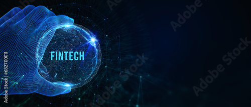 Fintech Financial technology Cryptocurrency investment and digital money. Business concept on virtual screen. 3d illustration