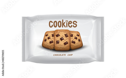 Design packaging template for chocolate chip cookies snack. Vector illustration EPS 10.