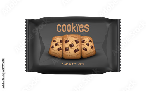 Design packaging template for chocolate chip cookies snack. Vector illustration EPS 10.