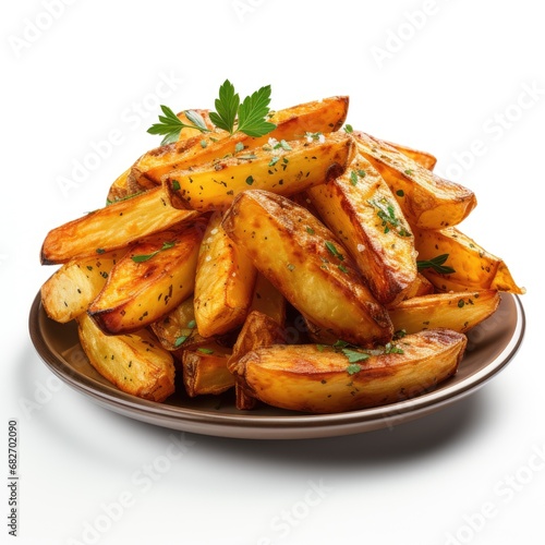 Fried potato wedges Isolated on white background