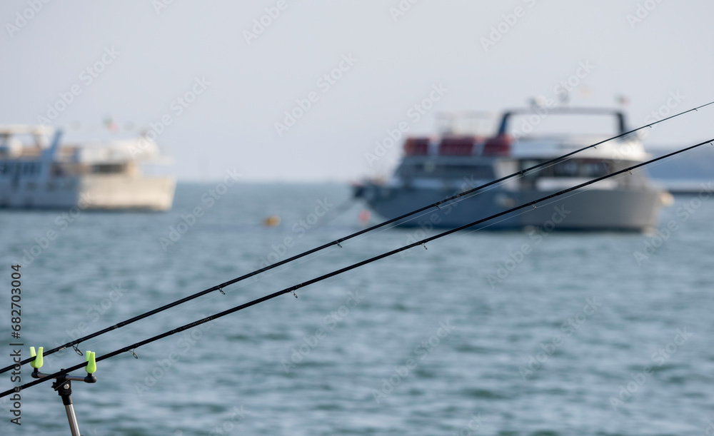 detail of tripod for fishing in front of the sea in the gulf of la spezia detail of tripod for fishing in front of the sea in the gulf of la spezia