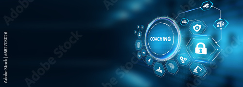 Business, Technology, Internet and network concept. Coaching mentoring education business training development E-learning concept. 3d illustration