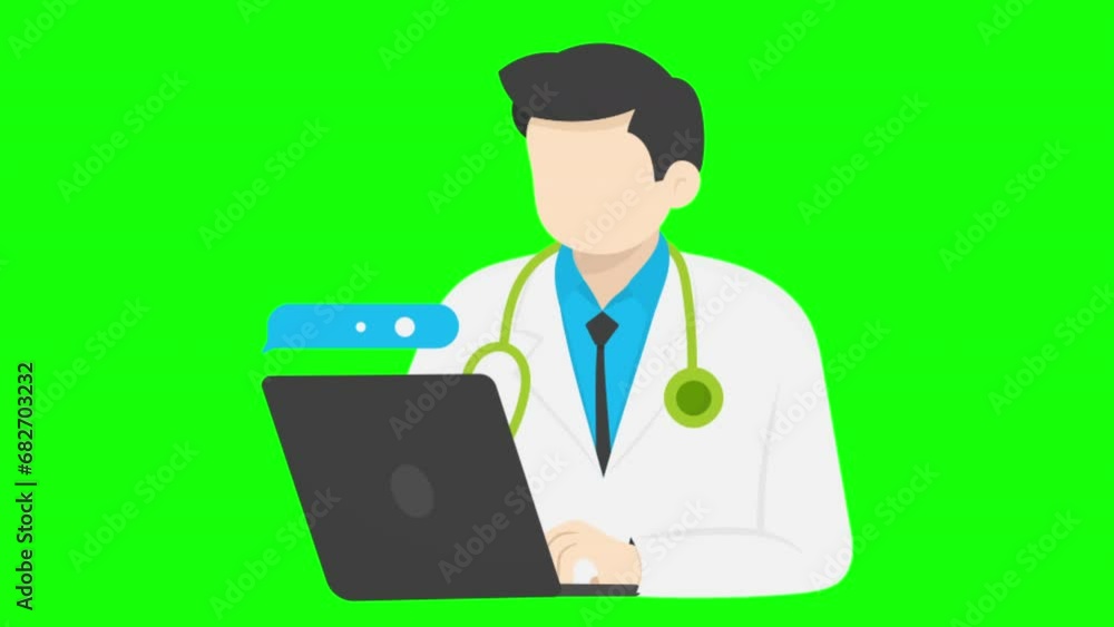 2d animation, Doctor talking on laptop, on green screen 2d animation, Doctor talking on laptop, on green screen