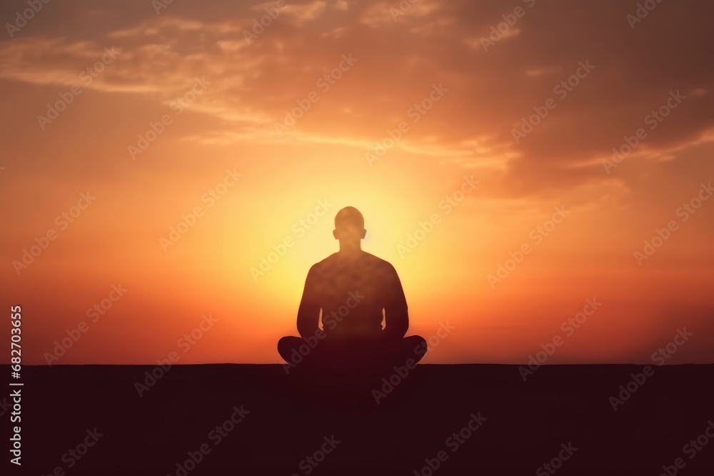 Christian prayer. Man on his knees praying on sunset background. Kneeling prayer to God. Worship and praise.