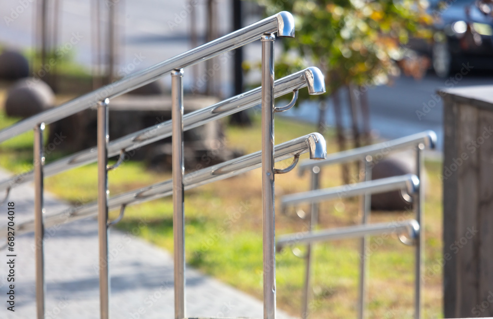 Metal railings on the stairs in the park Metal railings on the stairs in the park