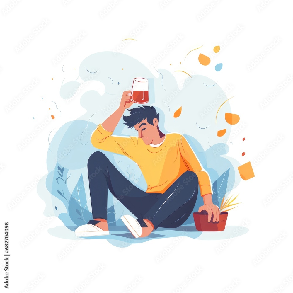 Obraz premium Man having problems with alcohol. flat illustration on white background.