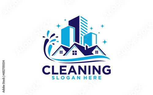 House Building Cleaning company badge, emblem. Vector illustration.