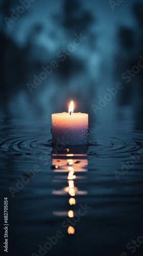 Create an image of a single burning candle in solitude, emphasizing its solitary beauty and the introspective mood it may evoke, AI generated, background image