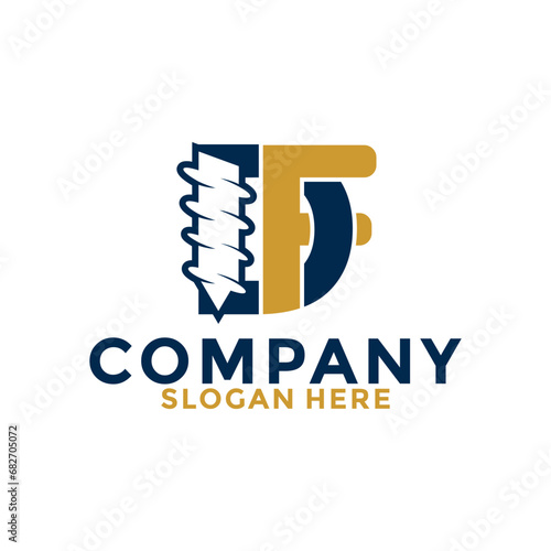 Initial letter DF drill logo vector, initial letter with Drill Logo design template