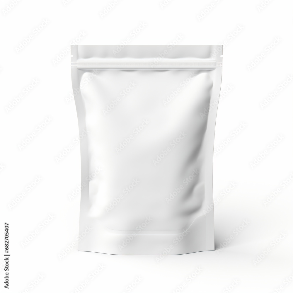 a white stand up pouch blank mockup, white background - Generative AI
