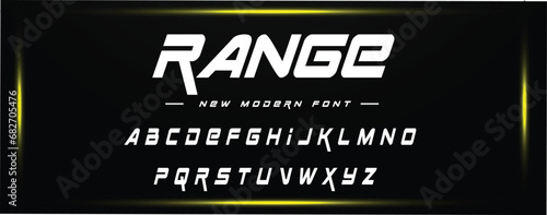 Range Modern Sport Italic Font. Typeface urban style fonts for technology, digital, movie, logo design. Alphabet Collections