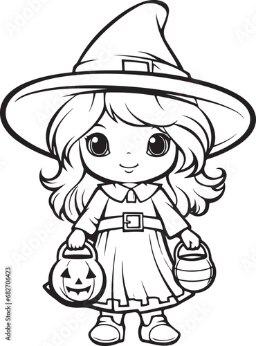 halloween celebration hand drawn witch illustration for coloring book