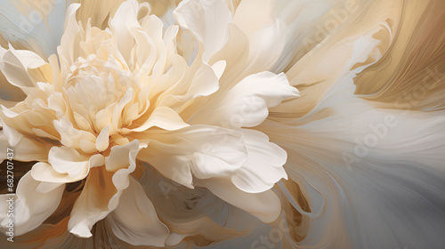 Abstract floral illustration pattern background. White, beige, cream color tones. Generative AI © seogi