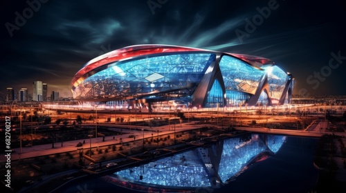 vibrant night view of nfl super bowl stadium illuminated - american football atmosphere