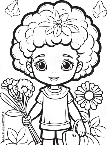 hand drawn kawai style coloring book page for kids